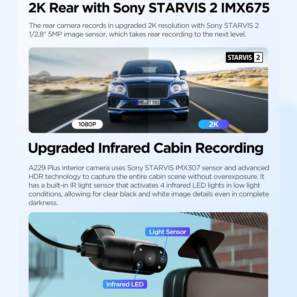VIOFO DASHCAM A229 PLUS 2K FRONT + IR REAR 5GHZ WIFI + GPS - Image 3