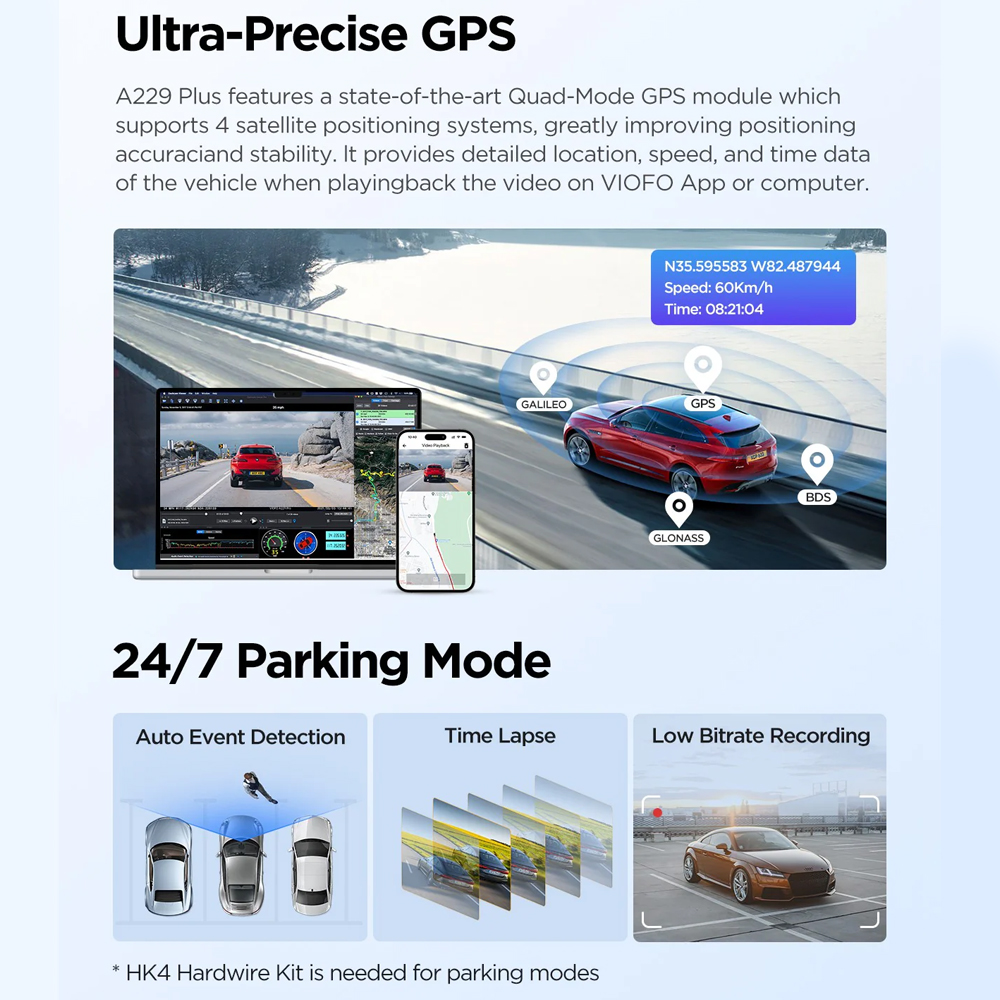 VIOFO DASHCAM A229 PLUS 2K FRONT + IR REAR 5GHZ WIFI + GPS - Image 4