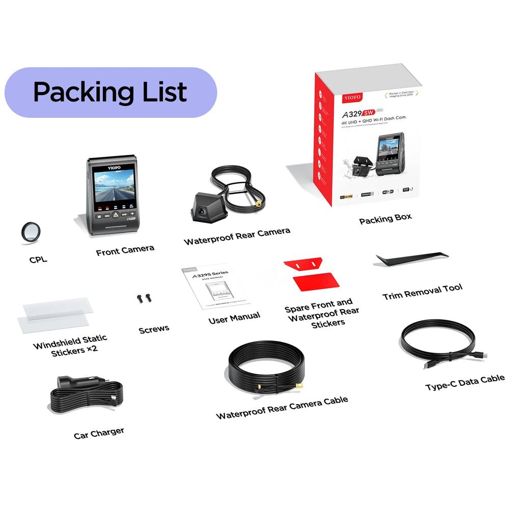 VIOFO DASHCAM A329 4K FRONT + 2K WATERPROOF REAR WIFI 6 GPS - Image 3