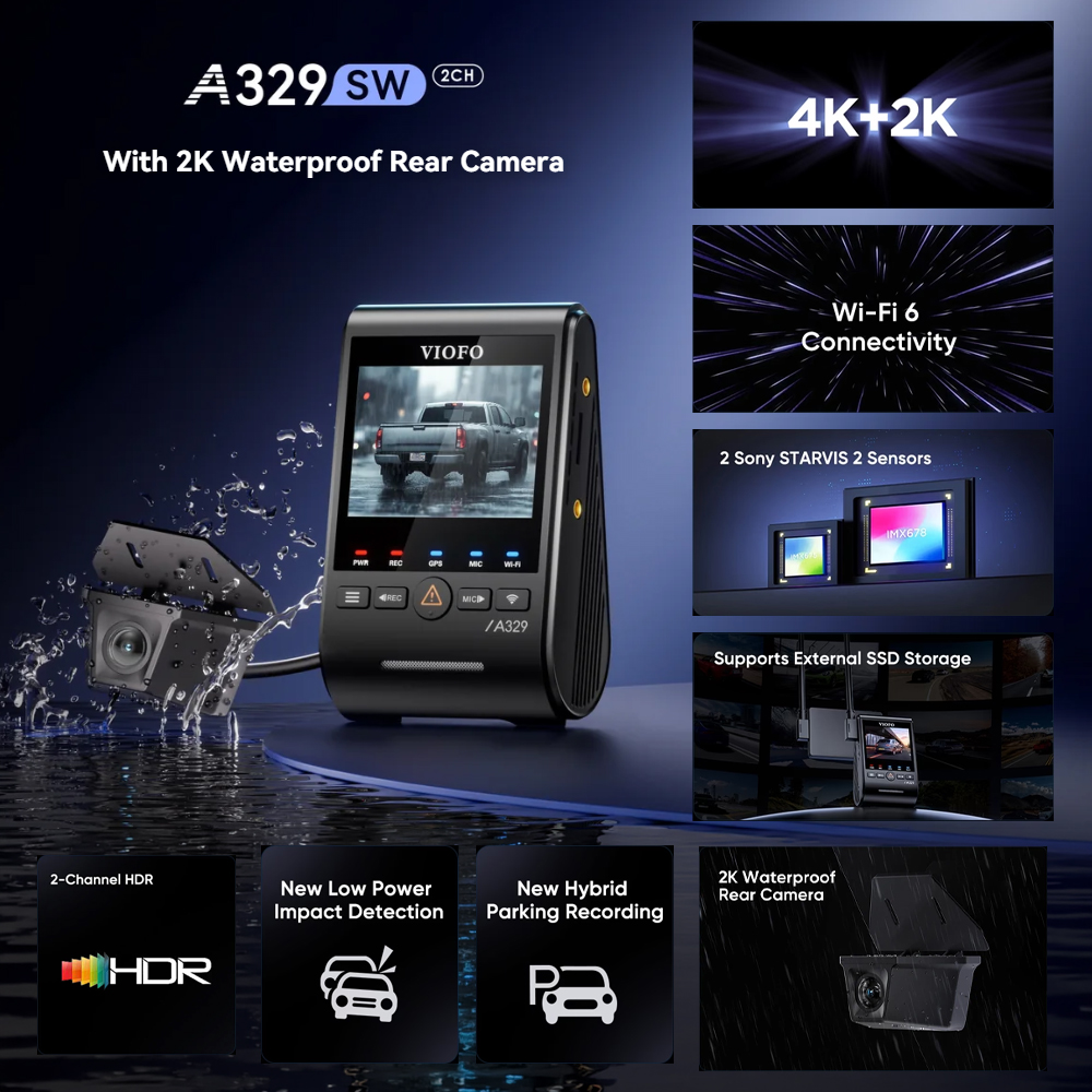 VIOFO DASHCAM A329 4K FRONT + 2K WATERPROOF REAR WIFI 6 GPS - Image 4