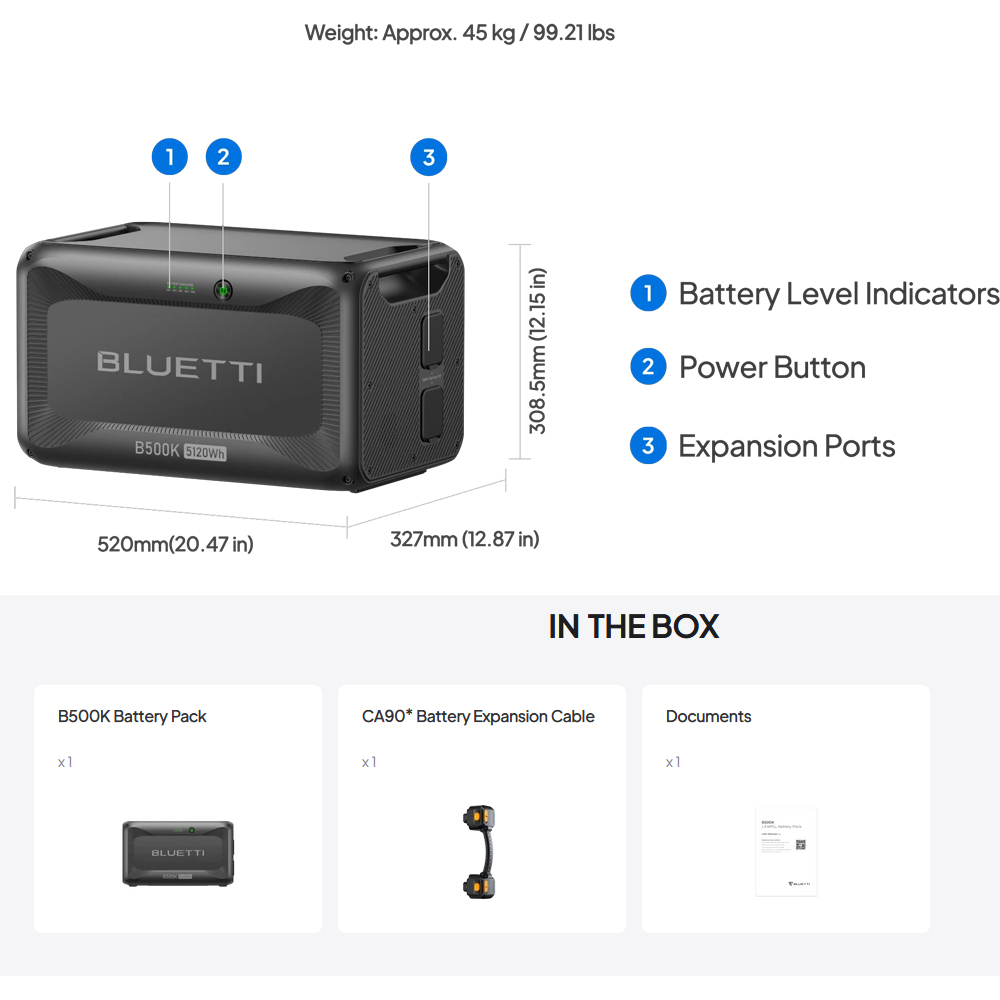 BLUETTI B500K EXPANSION BATTERY & USB/12VDC POWER STATION | 5120WH - Image 5