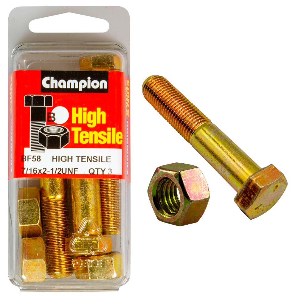 Champion 2-1/2in x 7/16in Bolt & Nut (C) - GR5