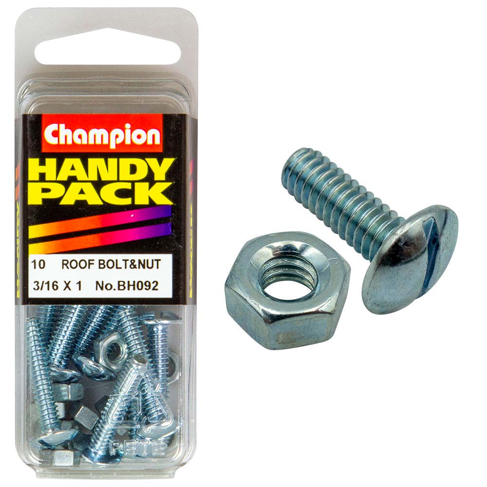 Champion 3/16in x 1 Roofing Bolt & Nut