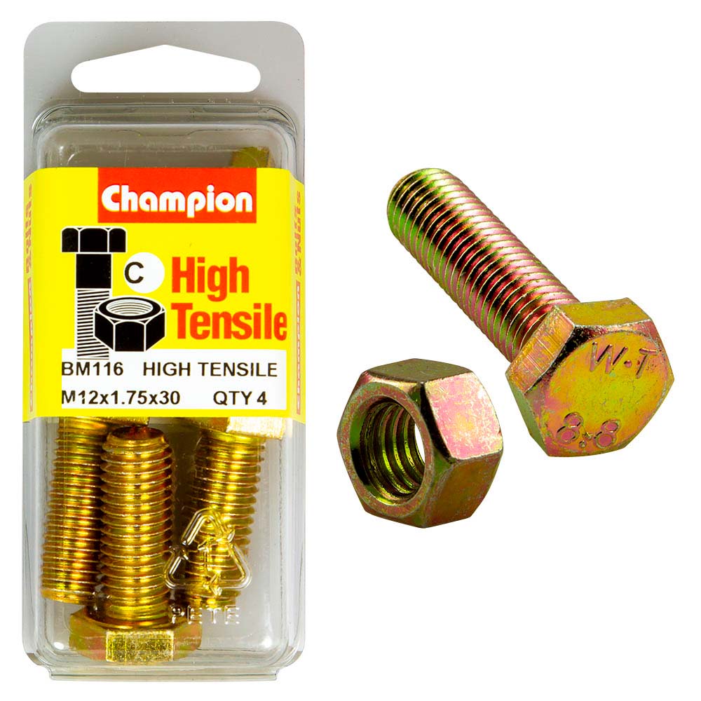 Champion M12 x 30 Set Screw & Nut (C) - GR8.8