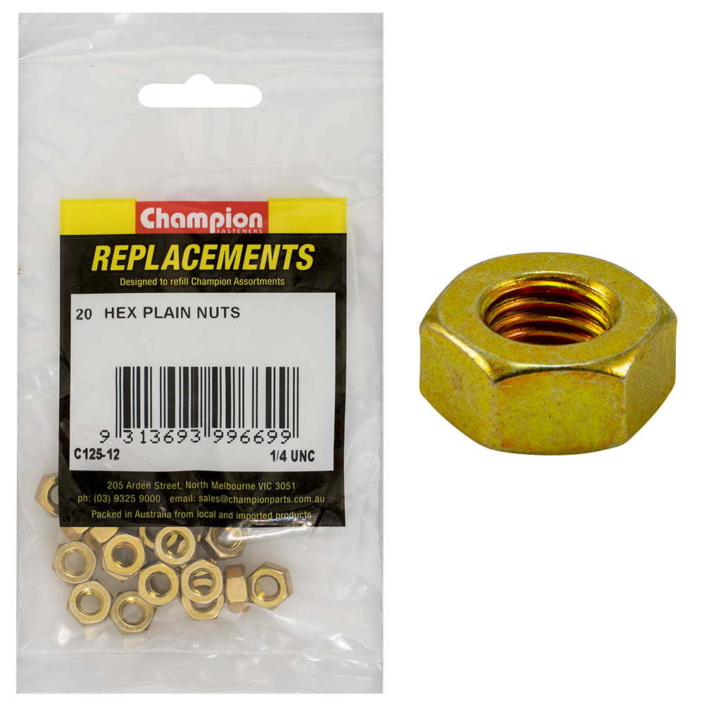Champion 1/4in UNC Hexagon Nut -20pk