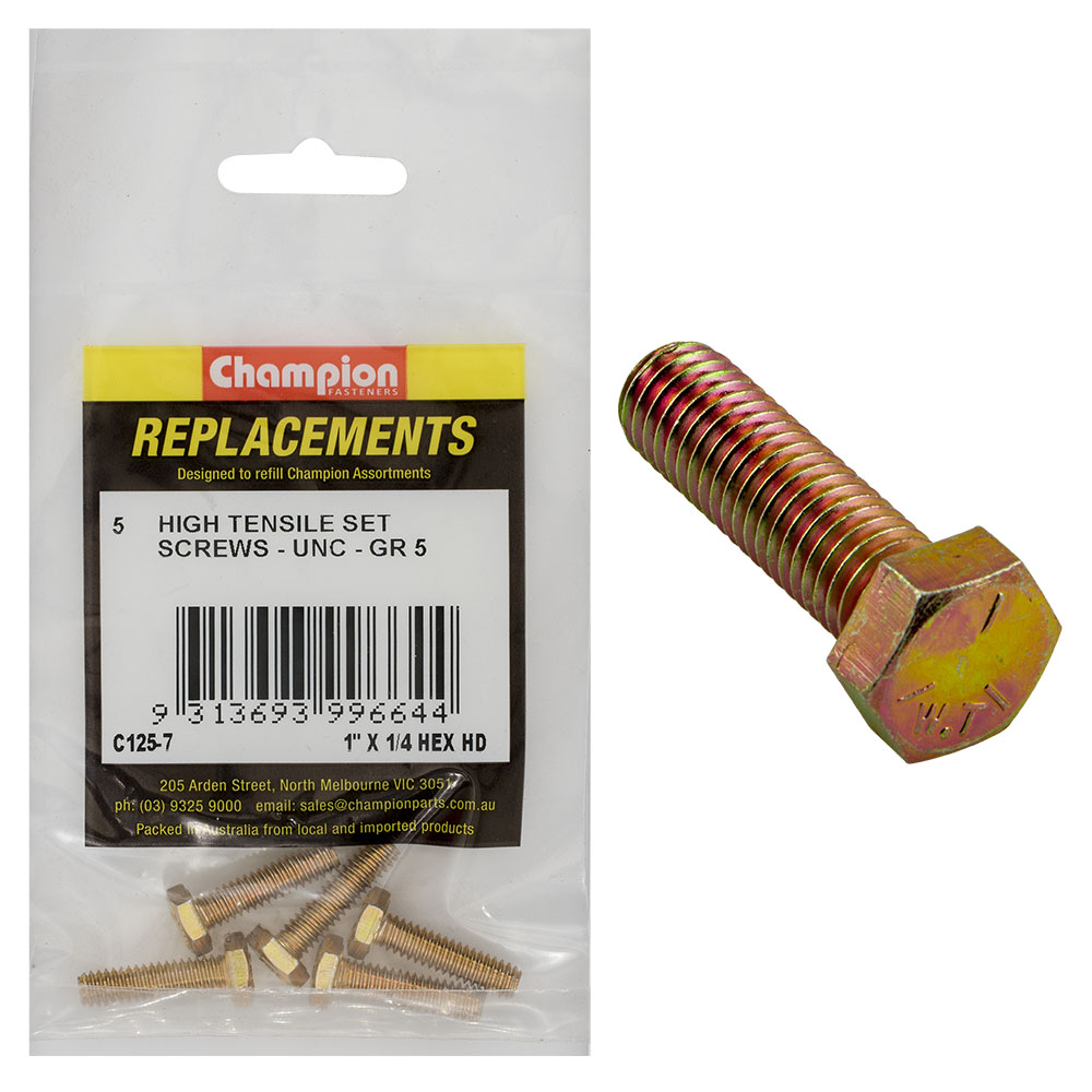 Champion 1/4in x 1in UNC Set Screw -Gr5 -5pk