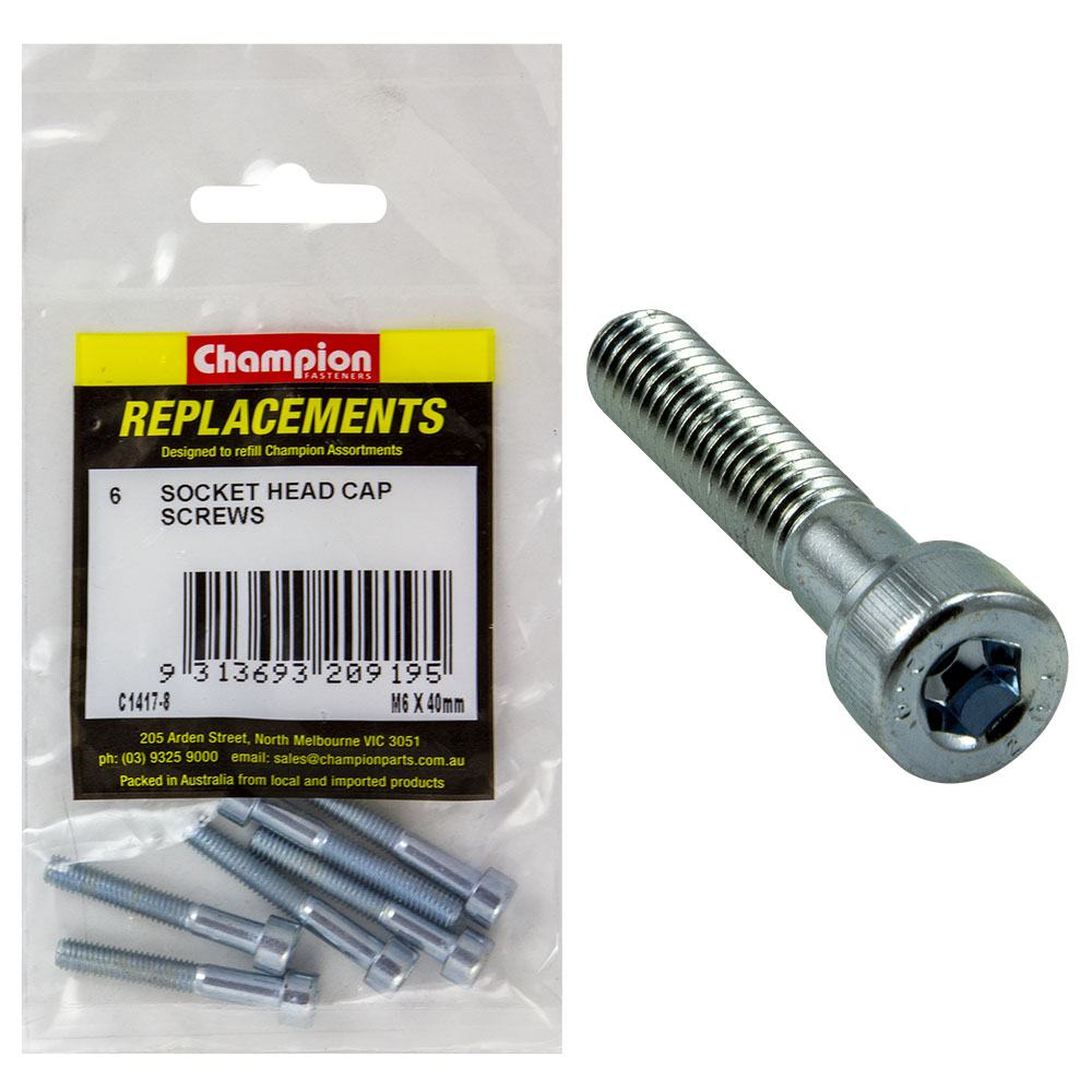 Champion M6 x 40mm Socket Head Cap Screw-Din912-Gr12.9-6pk