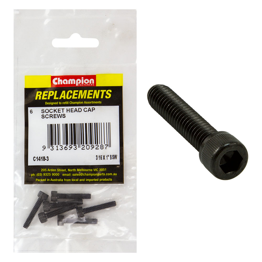 Champion 3/16in x 1in BSW Socket Head Cap Screw -6pk