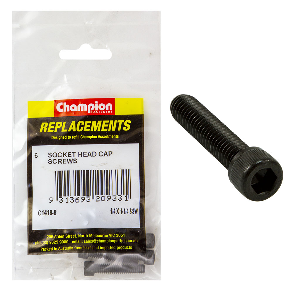 Champion 1/4in x 1-1/4in BSW Socket Head Cap Screw -6pk