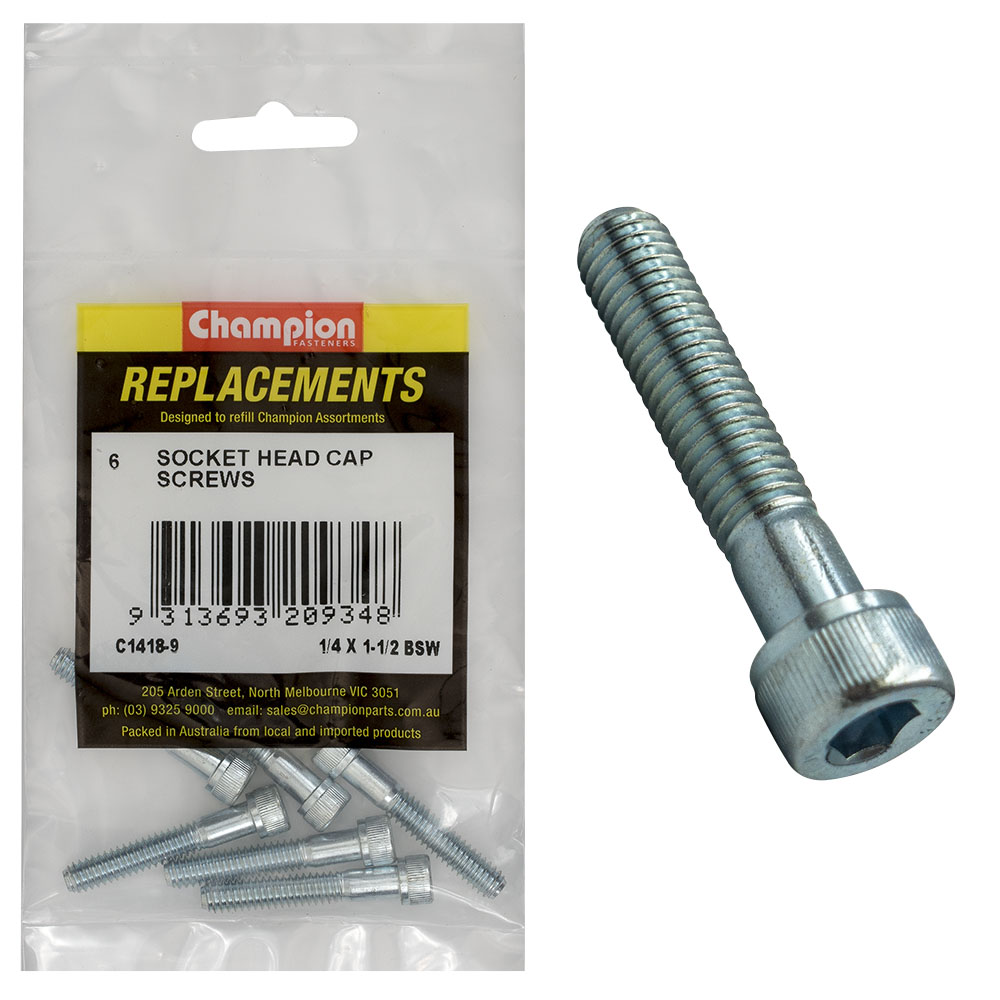 Champion 1/4in x 1-1/2in BSW Socket Head Cap Screw -6pk