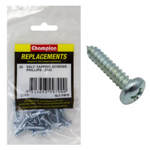 Champion 10G x 1in S/Tapping Screw Pan Hd Phillips (Zn)-25pk