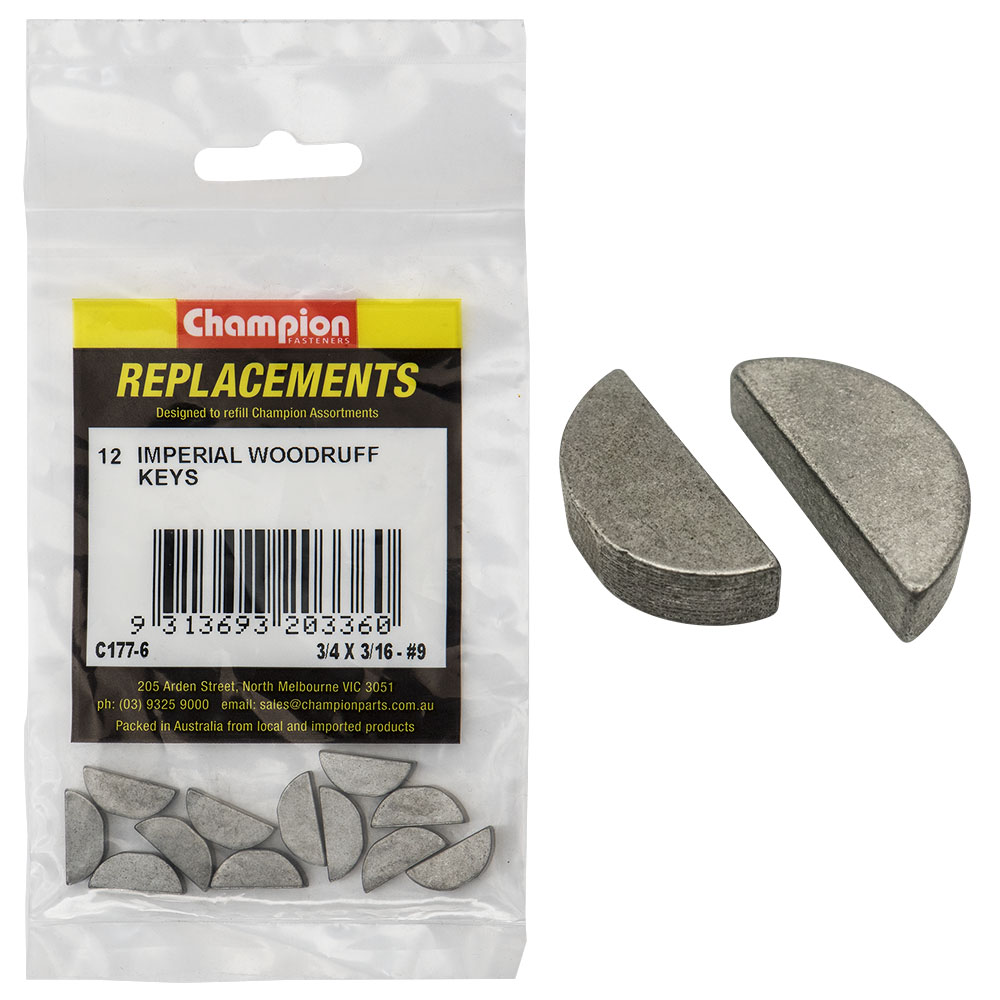 Champion 3/4in x 3/16in Wk9 Woodruff Key -12pk