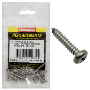 Champion 8G x1in S/Tapping Screw Pan Hd Phillips 304/A2-30pk