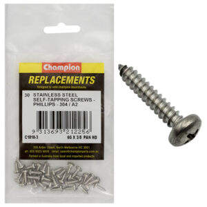 Champion 6G x 3/8 S/Tappg Screw Pan Hd Phillips 304/A2 -30pk