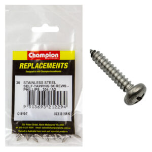 Champion 8G x 3/8 S/Tappg Screw Pan Hd Phillips 304/A2 -30pk