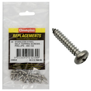 Champion 8G x 1/2 S/Tappg Screw Pan Hd Phillips 304/A2 -30pk