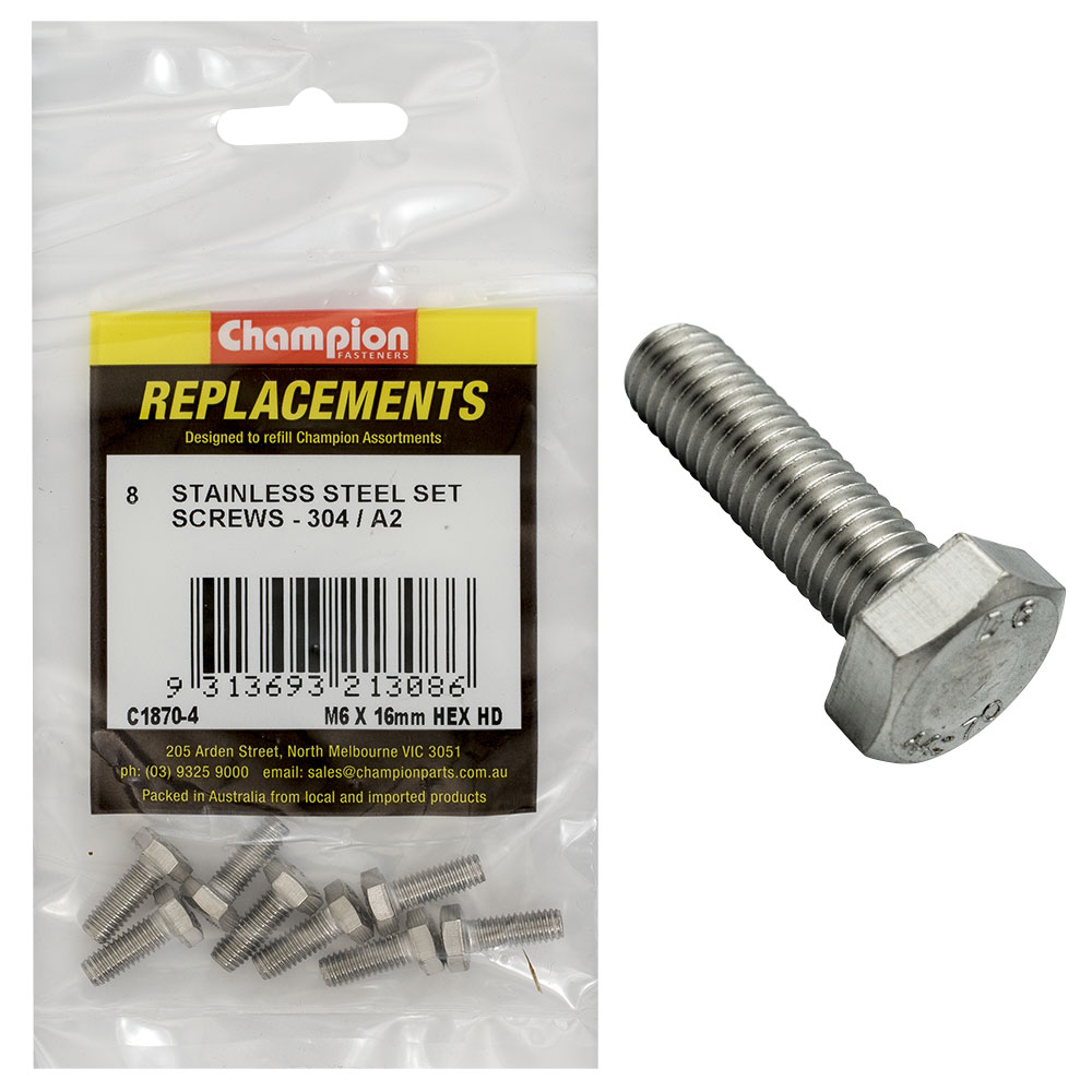 Champion M6 x 16mm Stainless Set Screw 304/A2 -8pk