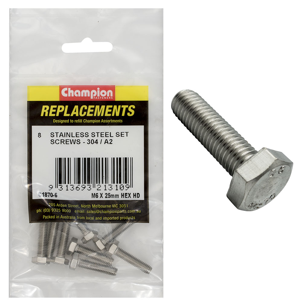 Champion M6 x 25mm Stainless Set Screw 304/A2 -8pk