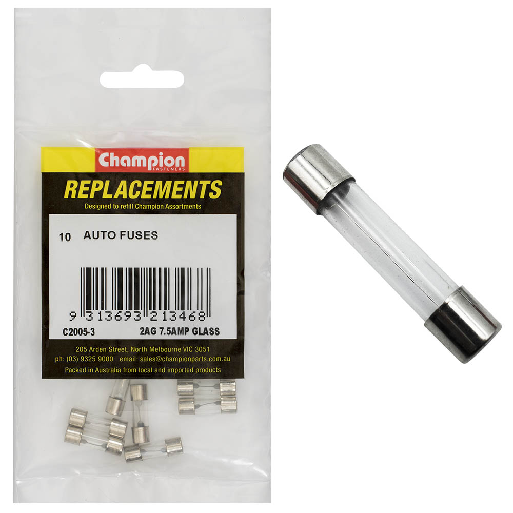 Champion 2Ag 7.5Amp Glass Fuse -10pk