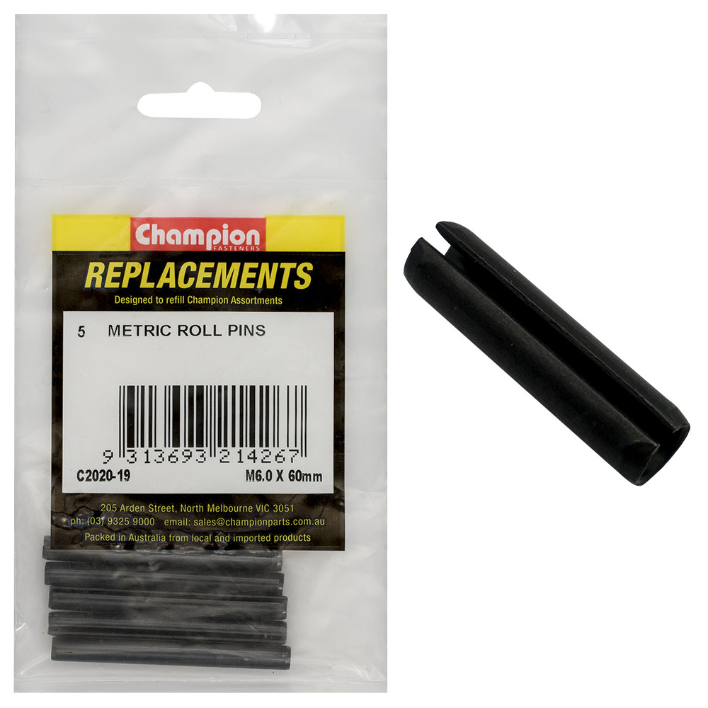 Champion 6.0 x 60mm Metric Roll Pin -5pk