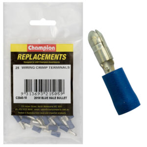 Champion Crimp Terminals Bullet Male Blue 4mm - 25pk