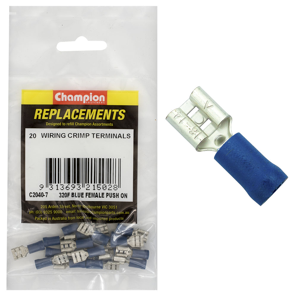 Champion Crimp Terminals Blade Female Blue 6.3mm - 20pk