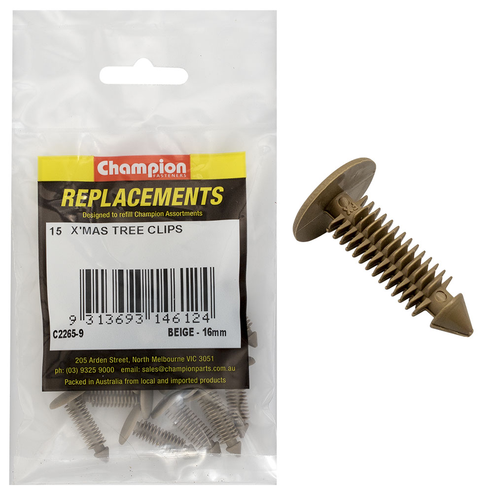 Champion Xmas Tree Clips -Beige 16mm Head -15pk