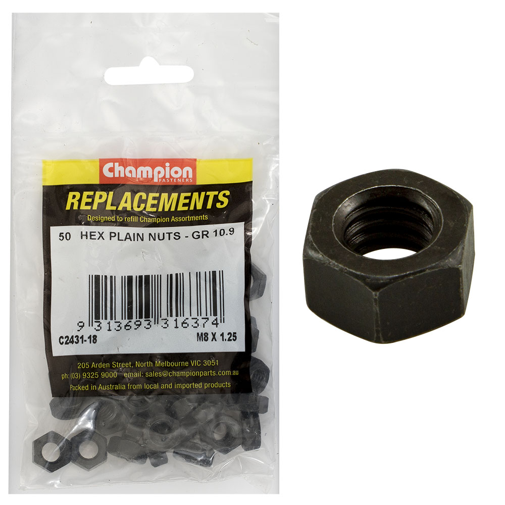 Champion Hex Plain Nuts High Tensile M8 x1.25mm - 50pk