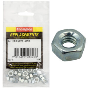 Champion 1/4in UNC Hexagon Nut (Zn) -24pk