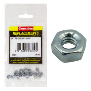Champion 3/16in UNC Hexagon Nut (Zn) -24pk