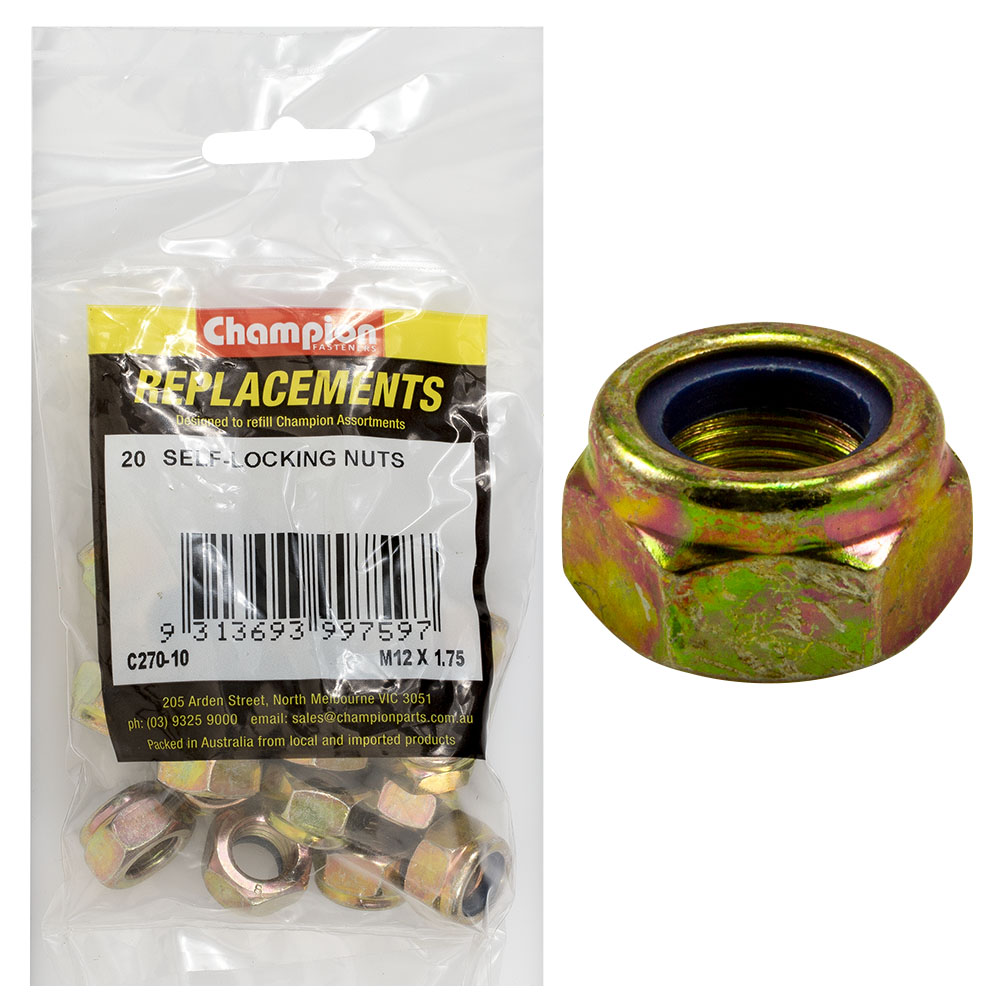 Champion M12 x 1.75 Self Locking Nut (Iso) -20pk