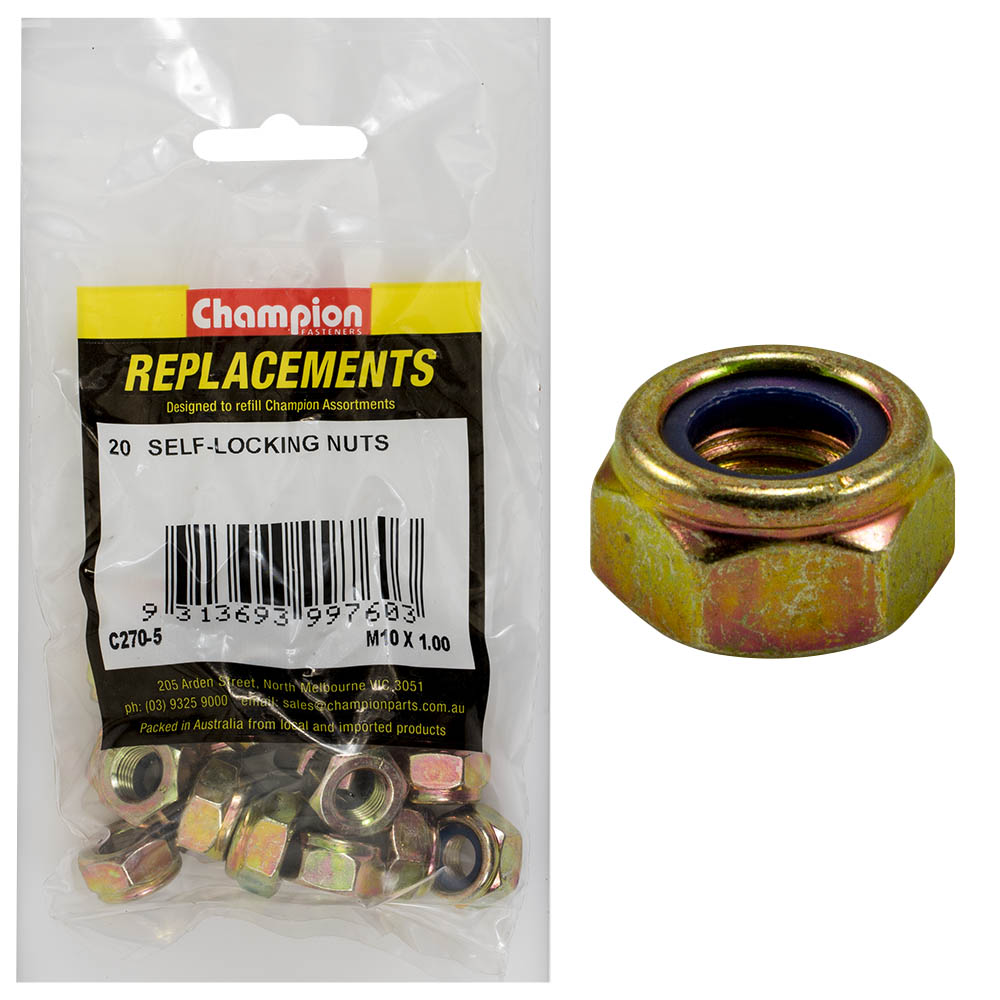 Champion M10 x 1.00 Self Locking Nut (Fine) -20pk