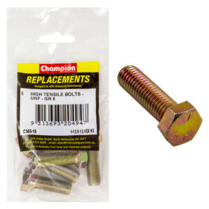 Champion 1/2in x 1-1/2in UNF Bolt -Gr5 -5pk