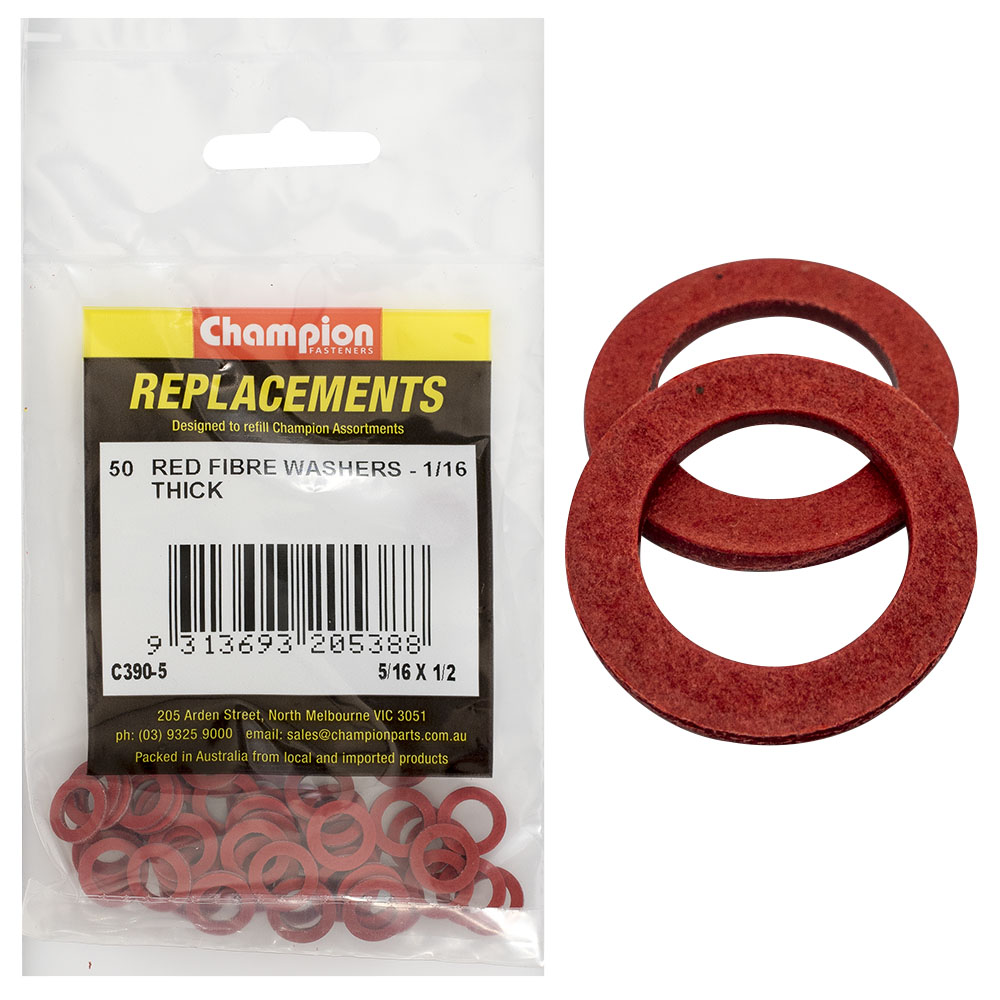Champion 5/16in x 1/2in x 1/16in Red Fibre Washer -50pk