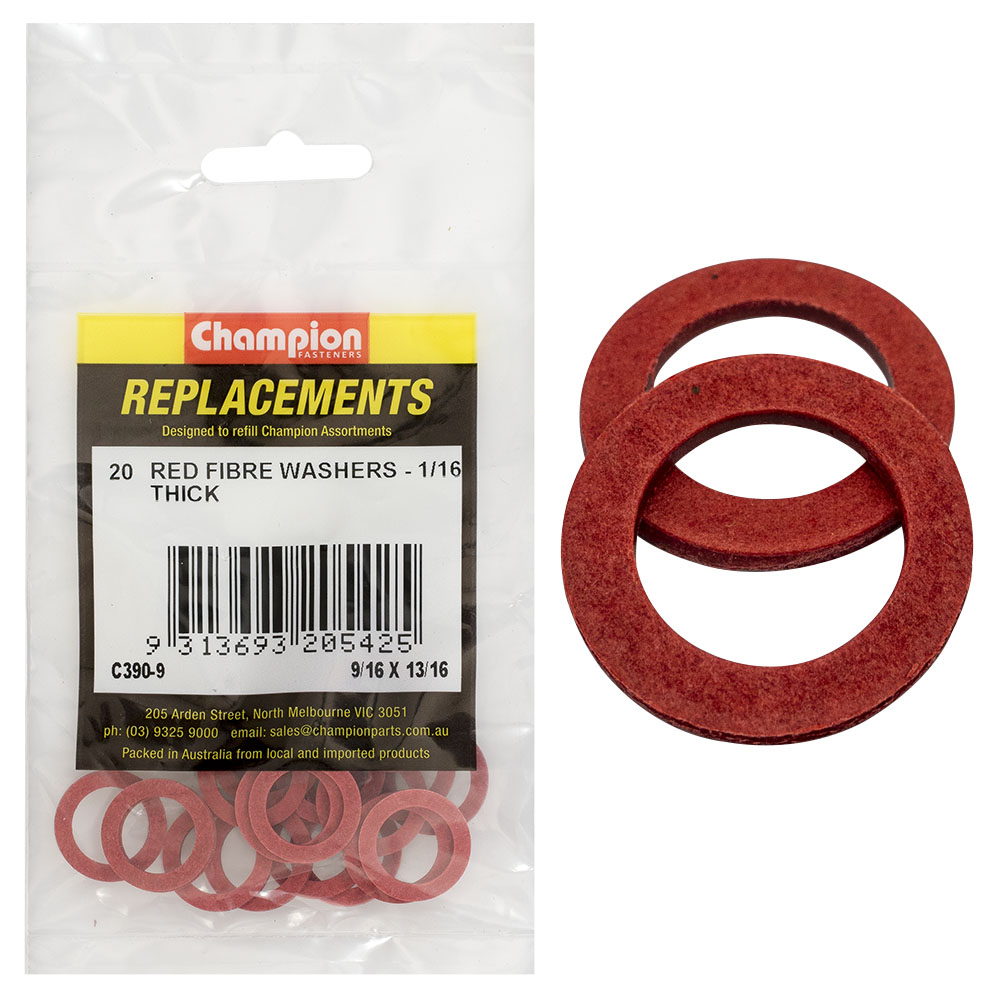 Champion 9/16in x 13/16in x 1/16in Red Fibre Washer -20pk