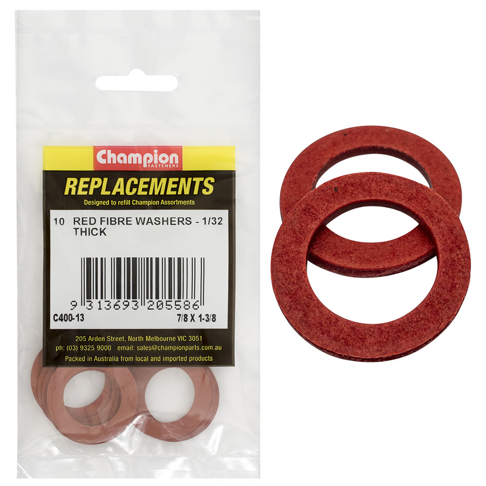 Champion 7/8in x 1-3/8in x 1/32in Red Fibre Washer -10pk