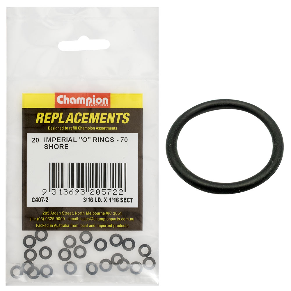 Champion 3/16in (I.D.) x 1/16in Imperial O-Ring -20pk