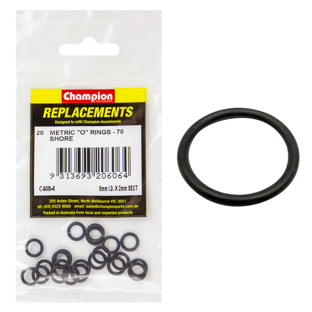 Champion 8mm (I.D.) x 2mm Metric O-Ring -20pk