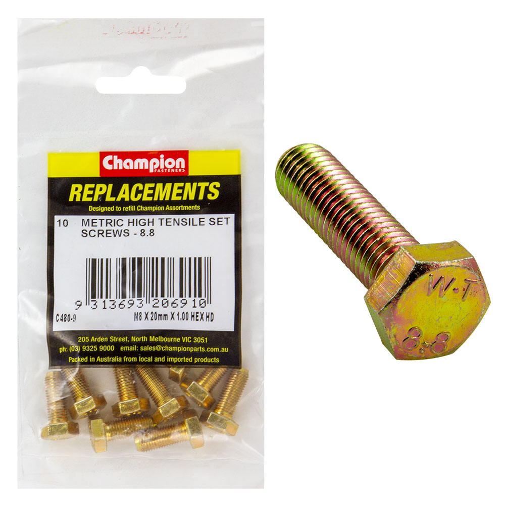 Champion M8 x 20mm x 1.00 Set Screw -Gr8.8 -10pk