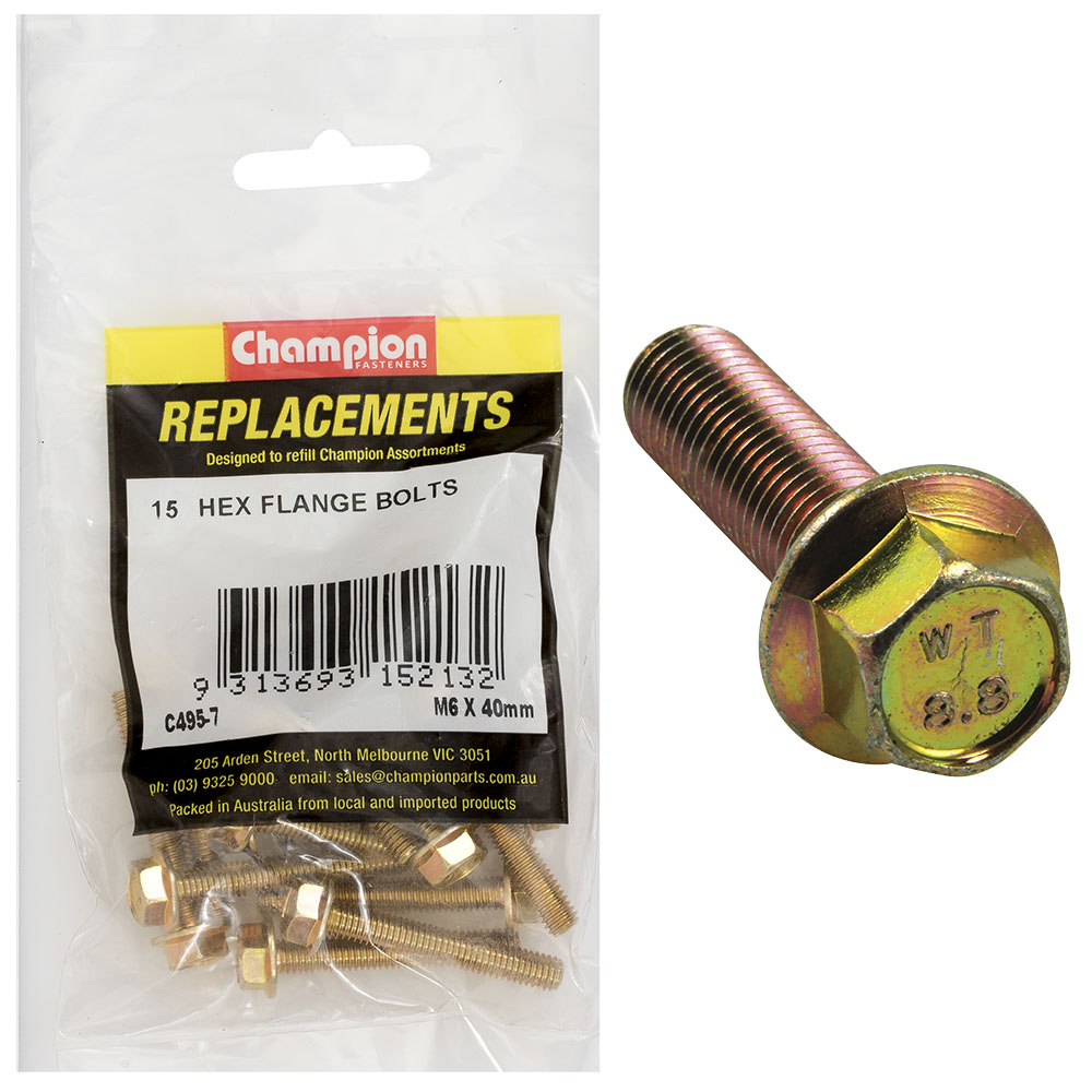 Champion M6 x 40mm Flange Head Set Screw -Gr8.8 -15pk