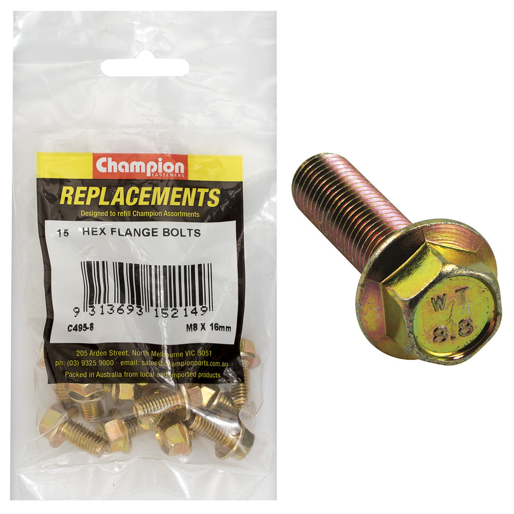 Champion M8 x 16mm Flange Head Set Screw -Gr8.8 -15pk