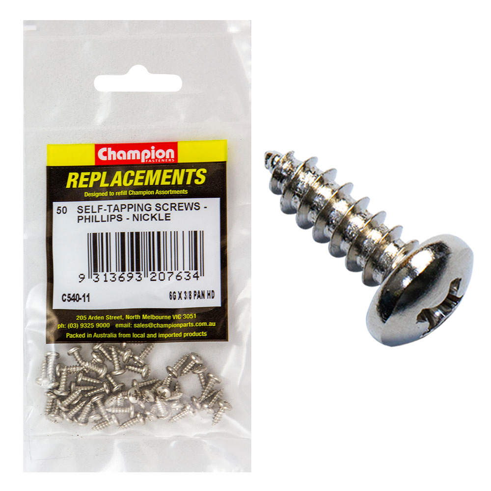 Champion 6G x 3/8in S/Tapping Screw Pan Head Phillips -50pk