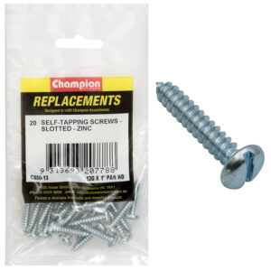 Champion 12G x 1in S/Tapping Pan Head Slotted -20pk