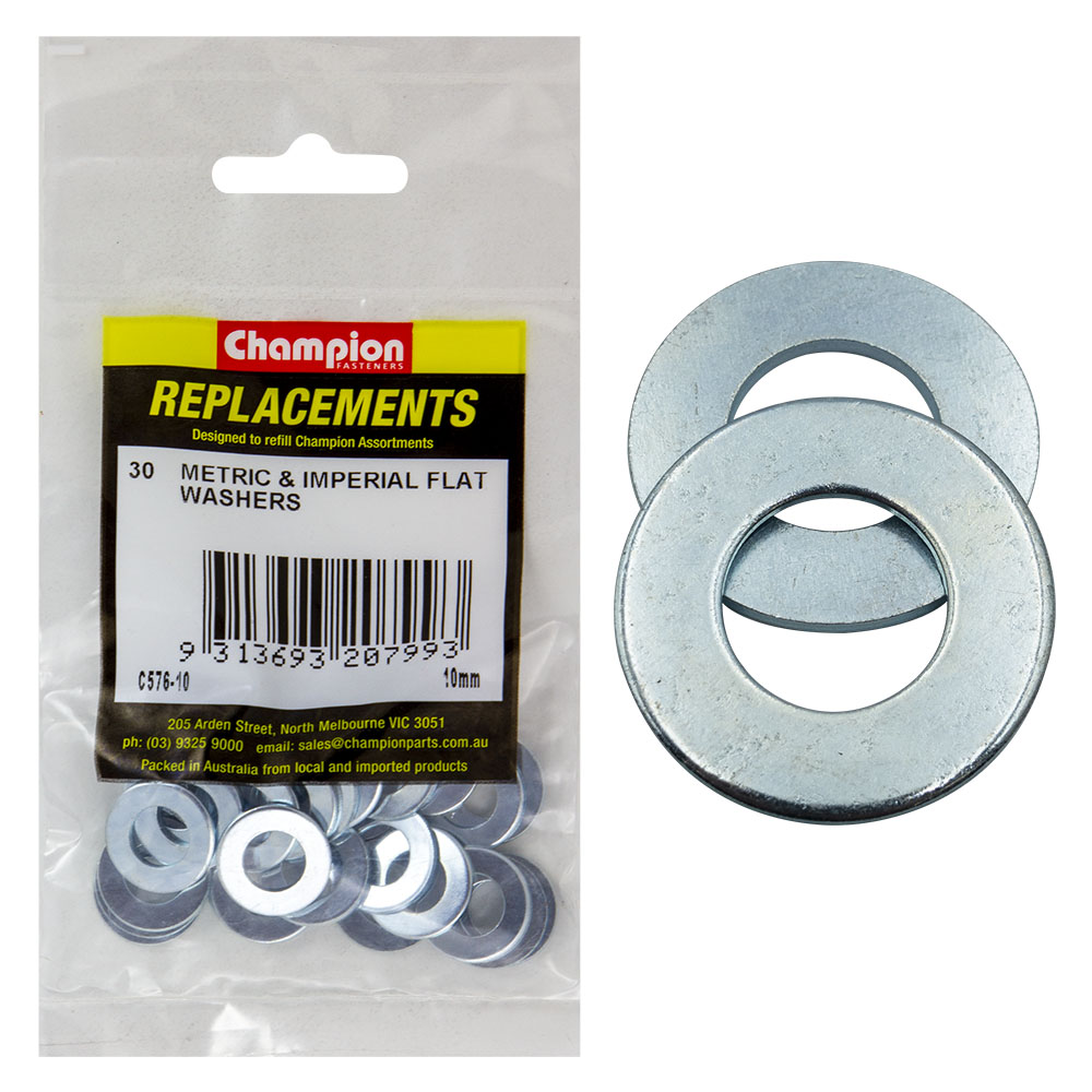 Champion M10 x 21mm x 1.6mm Flat Steel Washer -30pk