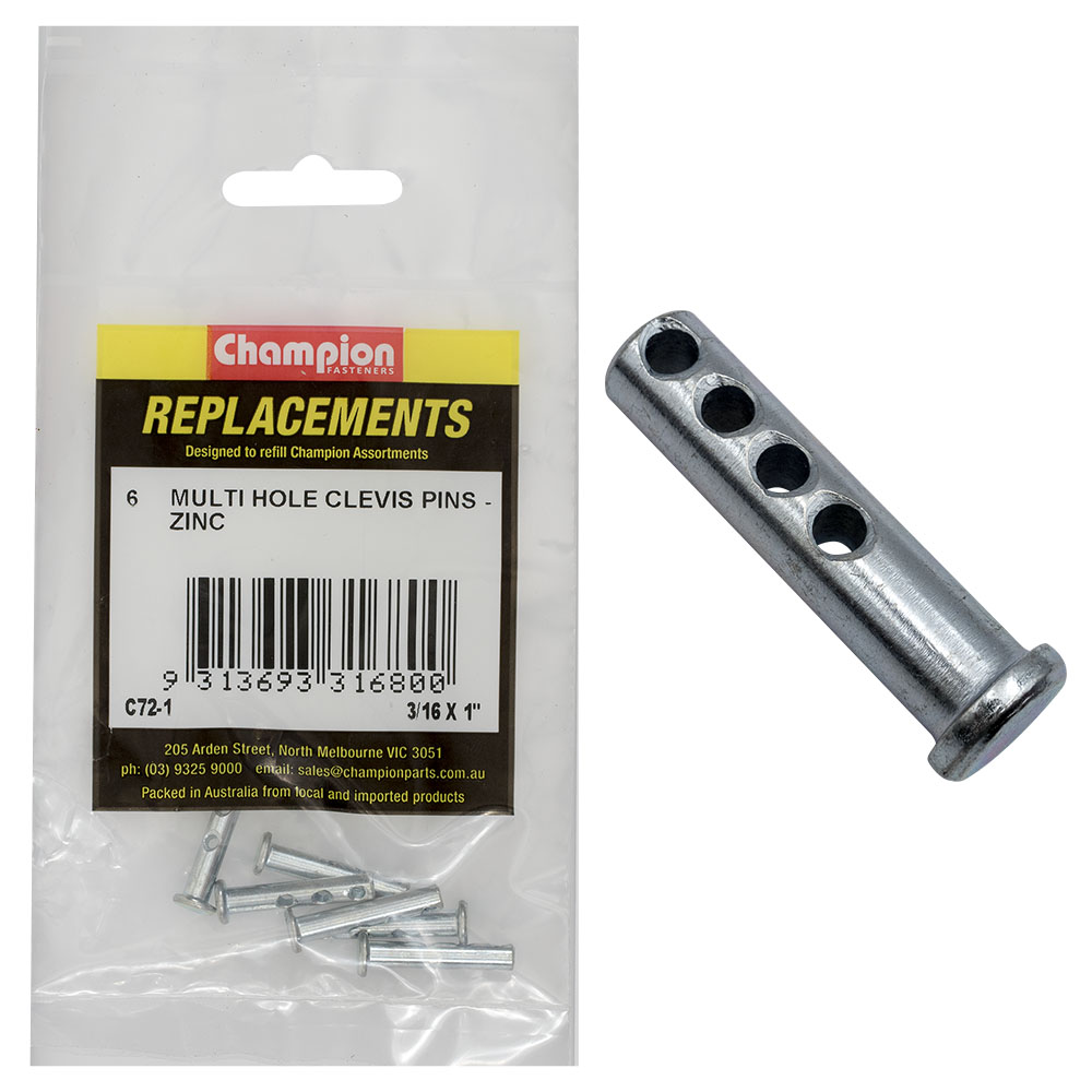 Champion 3/16 X 1in Multi Hole Clevis Pin 6pk