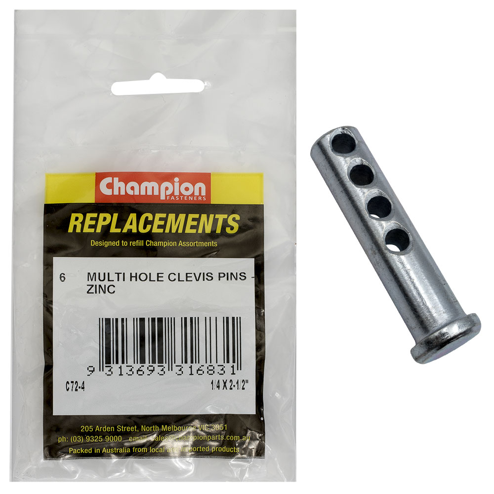 Champion 1/4 X 2-1/2in Multi Hole Clevis Pin 6pk
