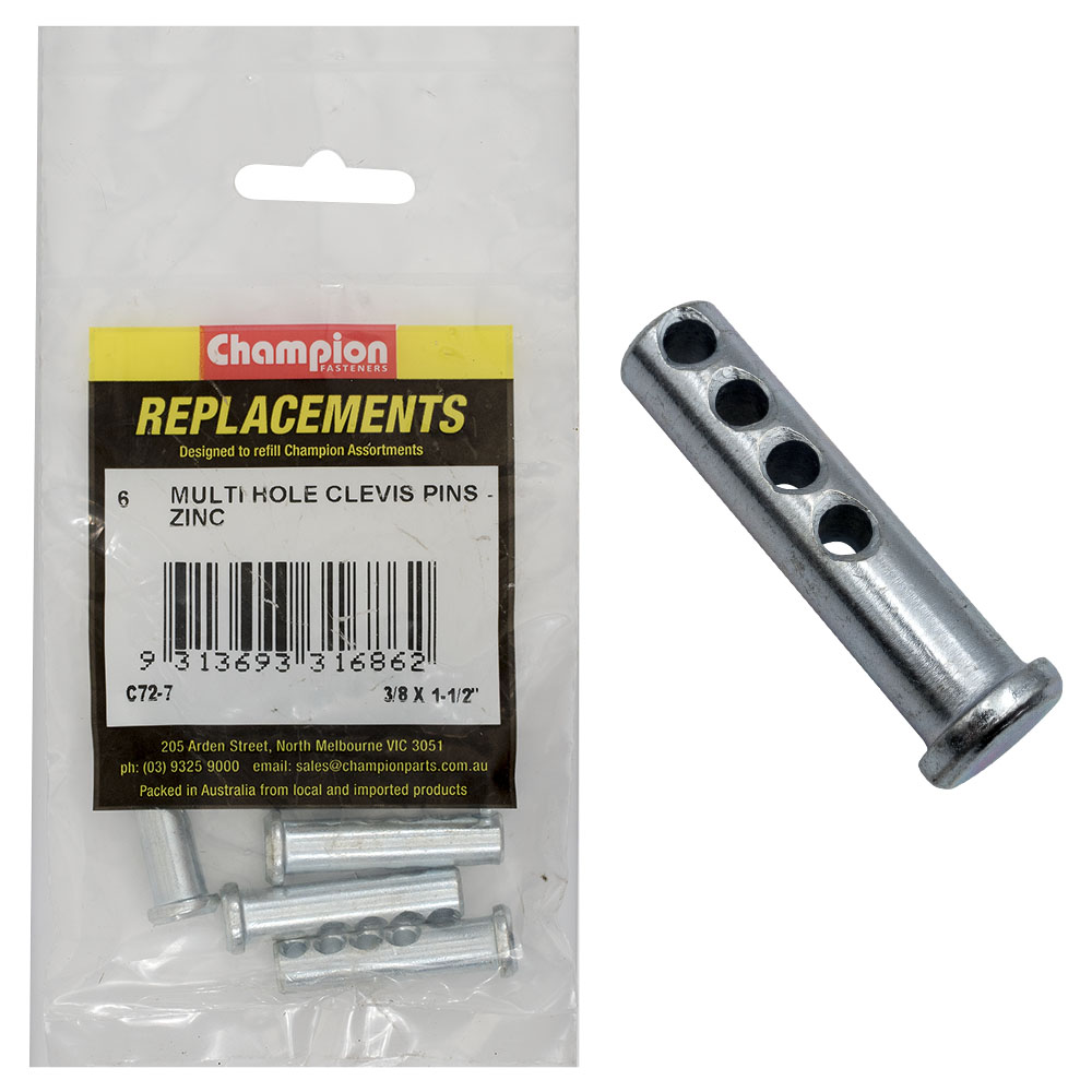 Champion 3/8 X 1-1/2in Multi Hole Clevis Pin 6pk