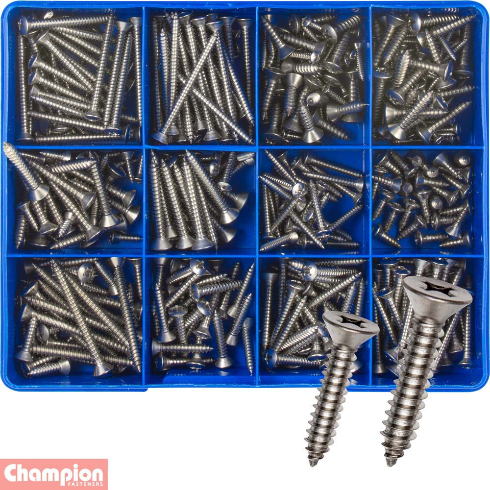 Champion 440pc S/Tapping Screw Assortmnt Rsd Phillips 316/A4
