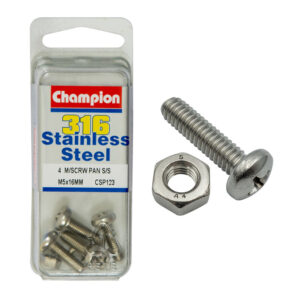 Champion Machine Screws Pan Phillips SS M5 x 16mm 316/A4-8pk