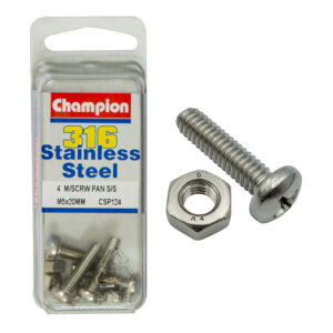 Champion Machine Screws Pan Phillips SS M5 x 20mm 316/A4-8pk